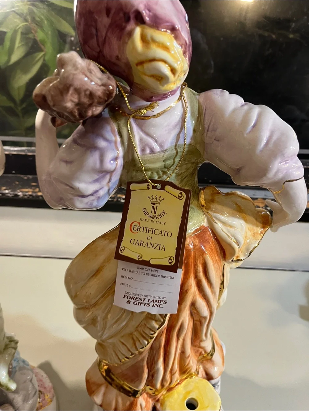 Decorative Porcelain Figurine Pair in Green and Yellow